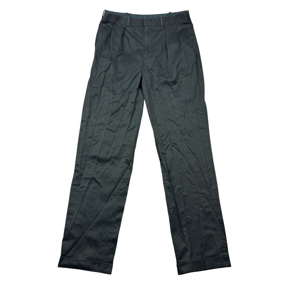 Polo Ralph Lauren Mens 34 (32x34) Black Pleated Cuffed Cotton Chino Dress Pants